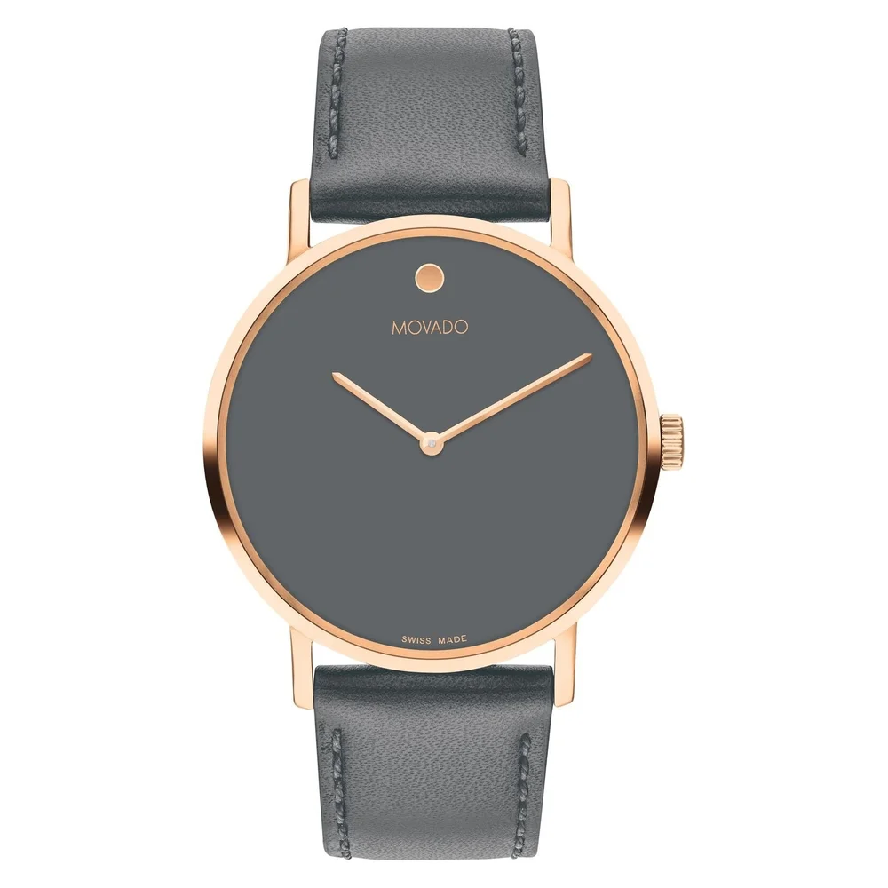 MOVADO SIGNATURE 0607834 GREY MUSEUM DIAL BLACK STRAP 40MM CASE WOMENS WATCH - Picture 1 of 3
